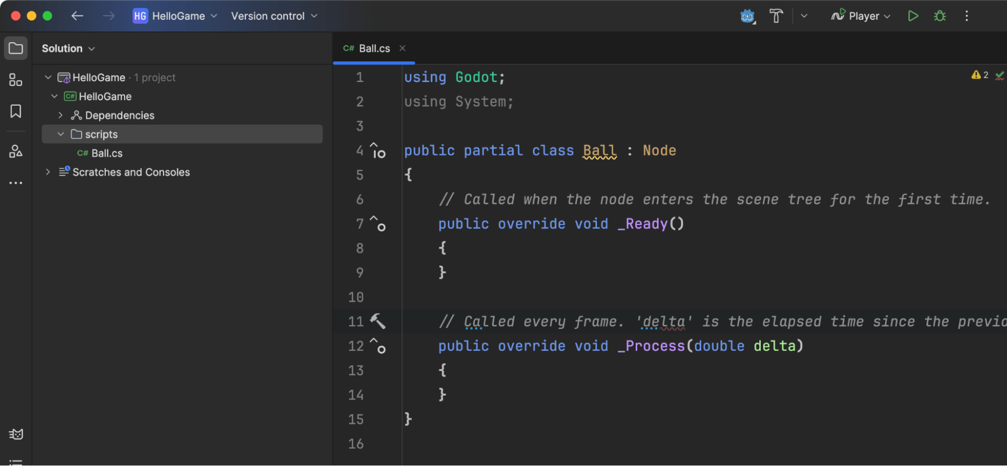 JetBrains Rider IDE showing Ball script