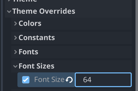 Choosing a font size of 64