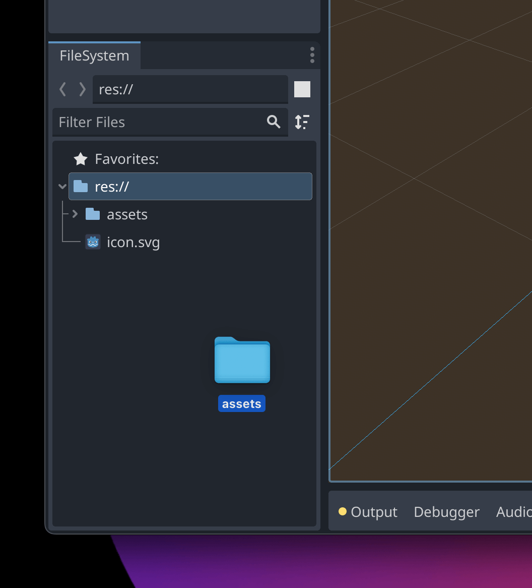 dragging assets folder into FileSystem