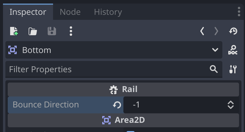 Rail settings for Bounce Direction set to -1