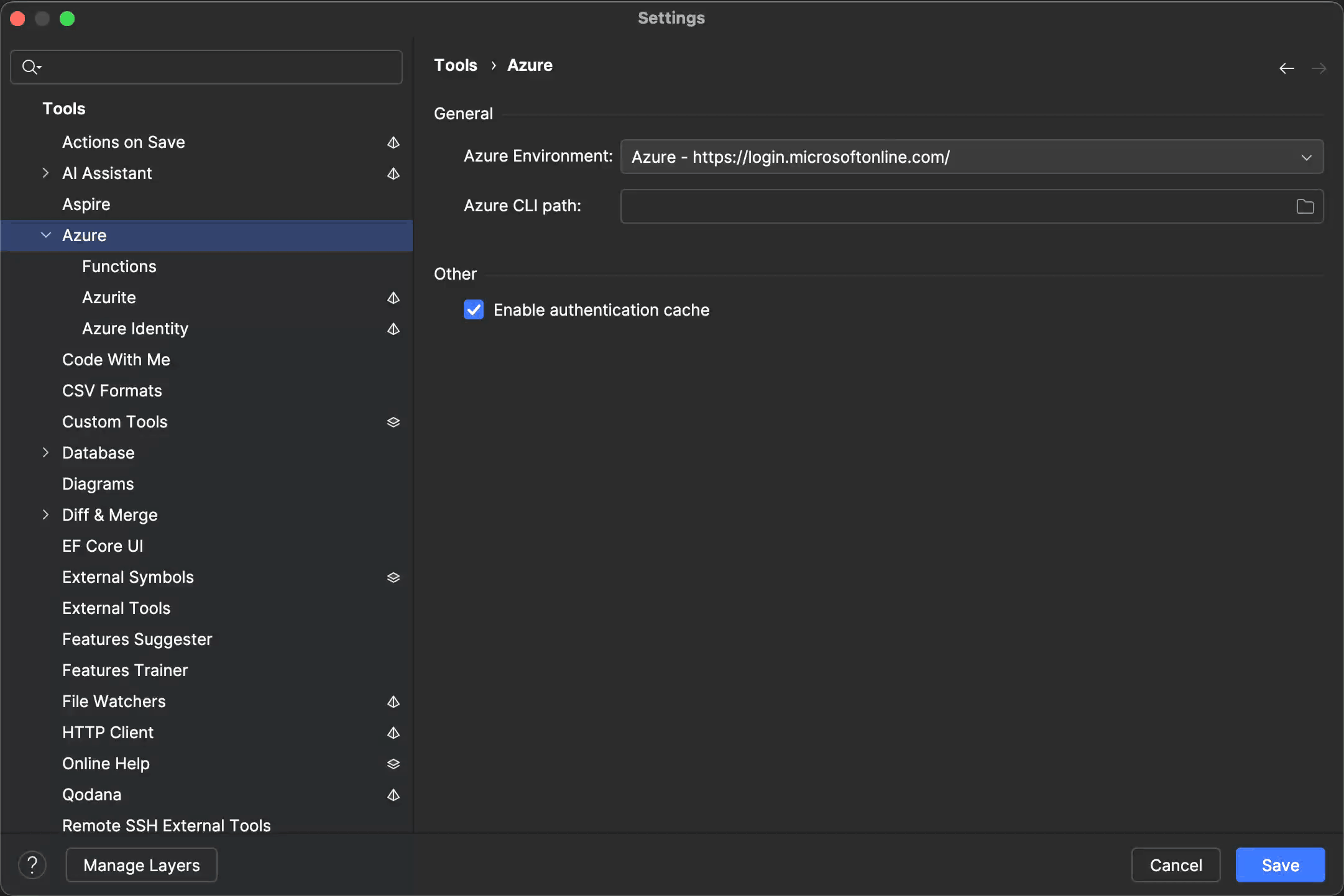 Azure Toolkit Option Pages