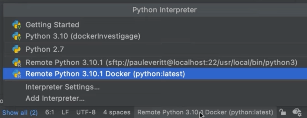 Python Interpreter Status Bar