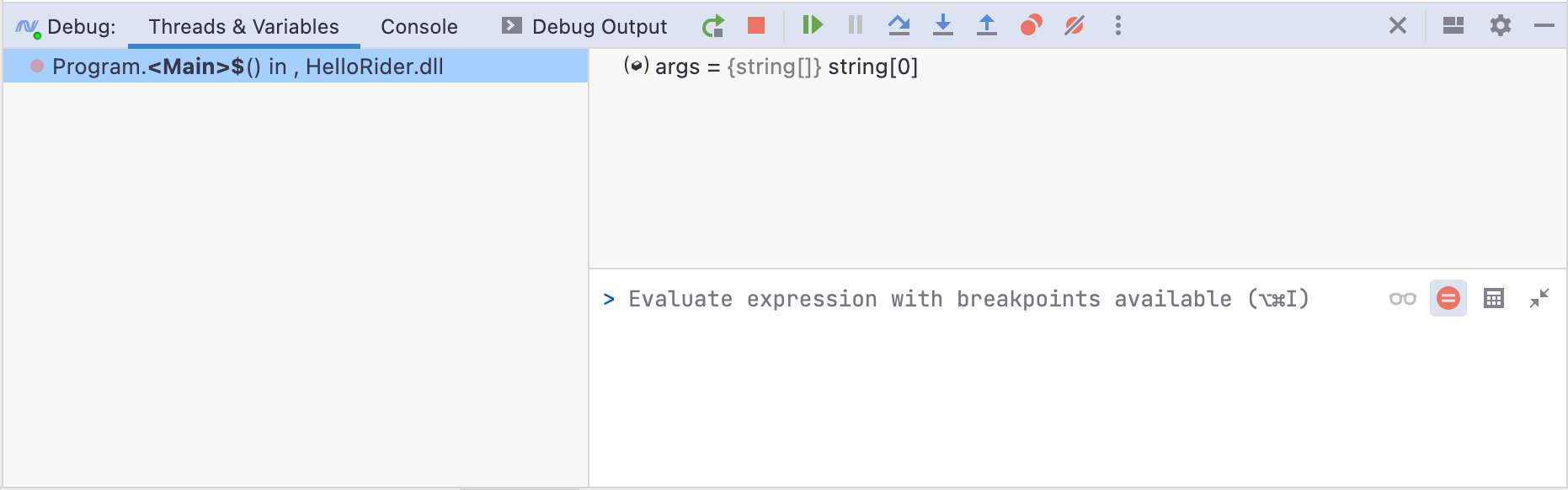 JetBrains Rider debugger tool window