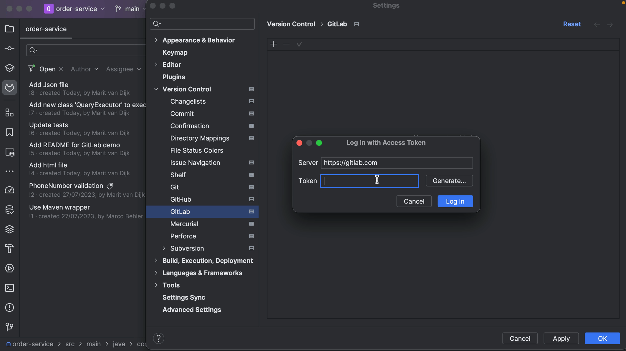 Paste the token into the Token field in Settings