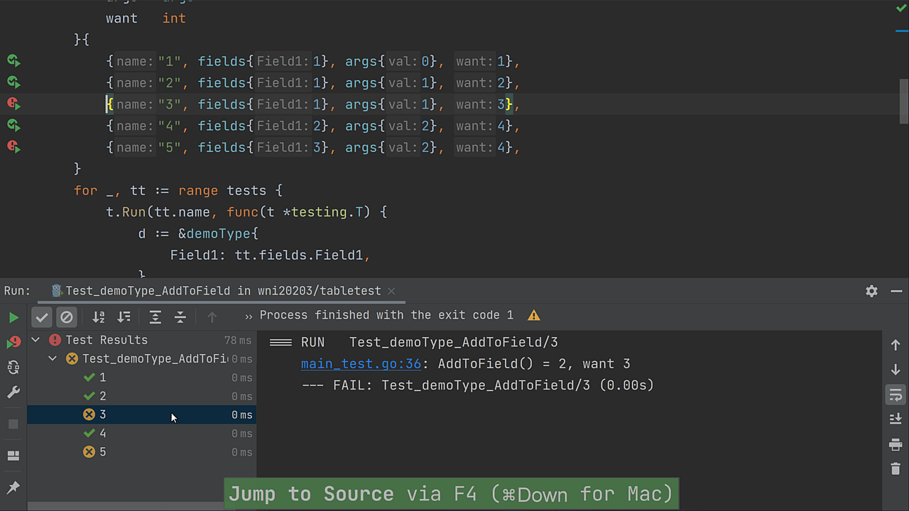 Navigate to subtests in table tests