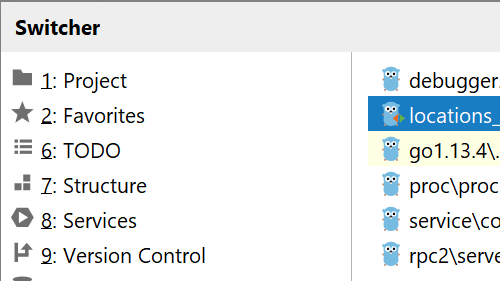 Navigate between opened files using the Switcher