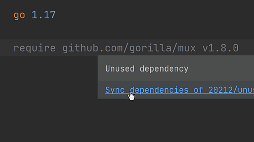 Detect unused dependencies in go.mod files