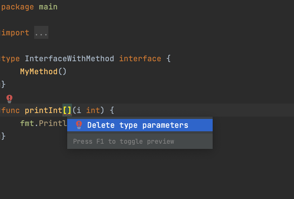 Delete a type parameter with an empty parameter list