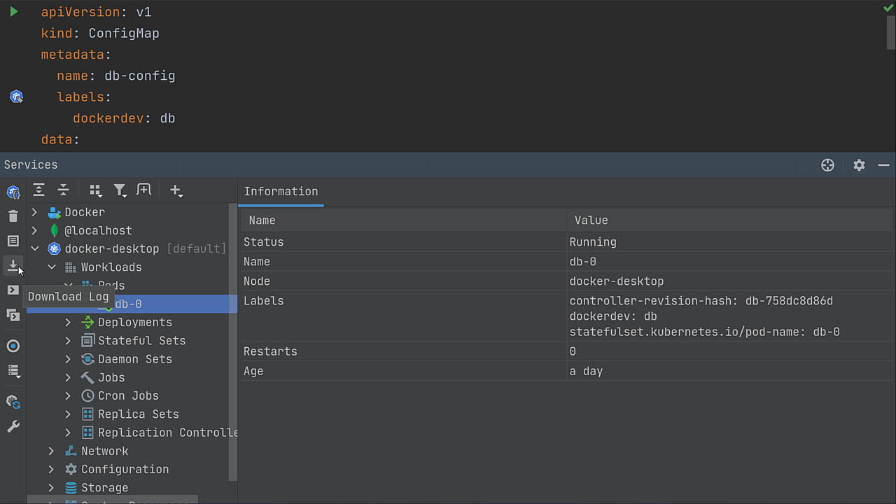 Download the log from a Kubernetes pod