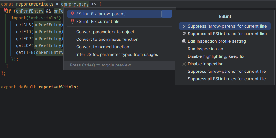 Disable ESLint Rules for Current Line