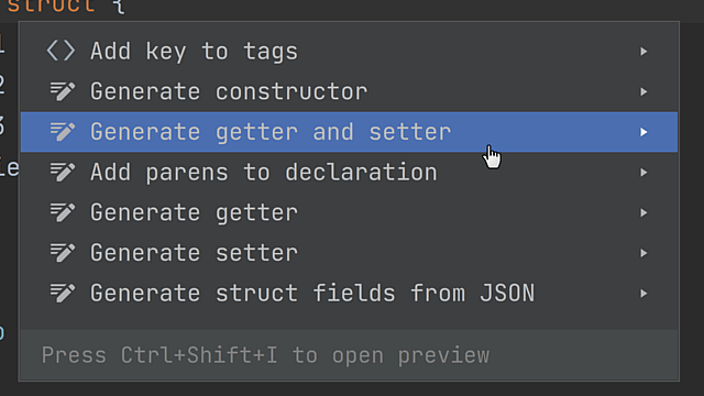 Create getters and setters for struct fields
