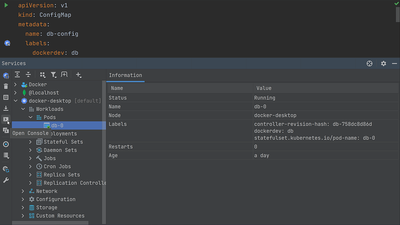 Open Console in Kubernetes