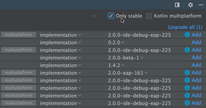 Filter Stable Versions in the Dependencies Tool Window