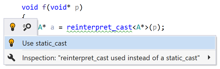 reinterpret_cast used instead of a static_cast when
                    casting to void*