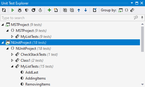 Unit Test Explorer displays test from the entire solution