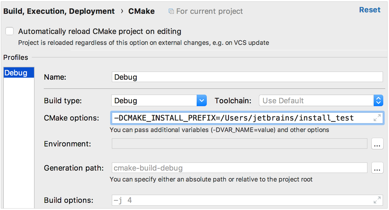 CMake install options