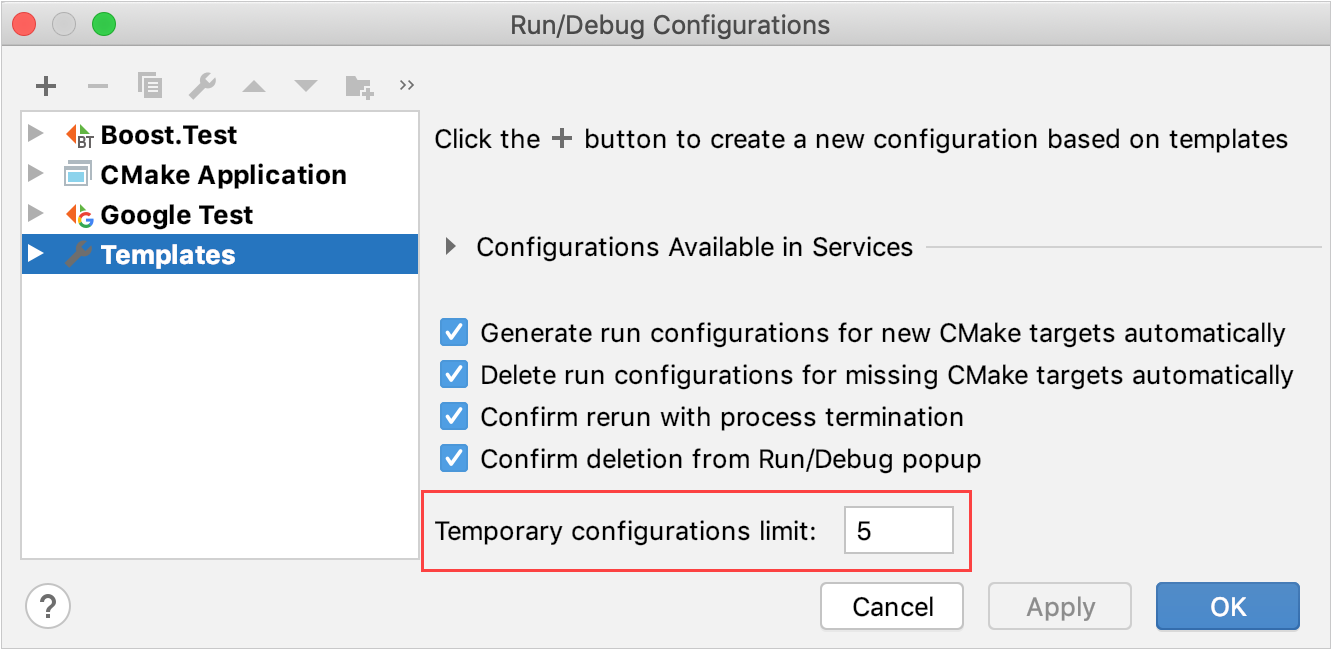 The Temporary configurations limit field