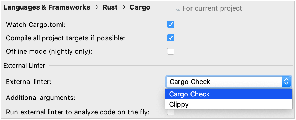 cargo settings
