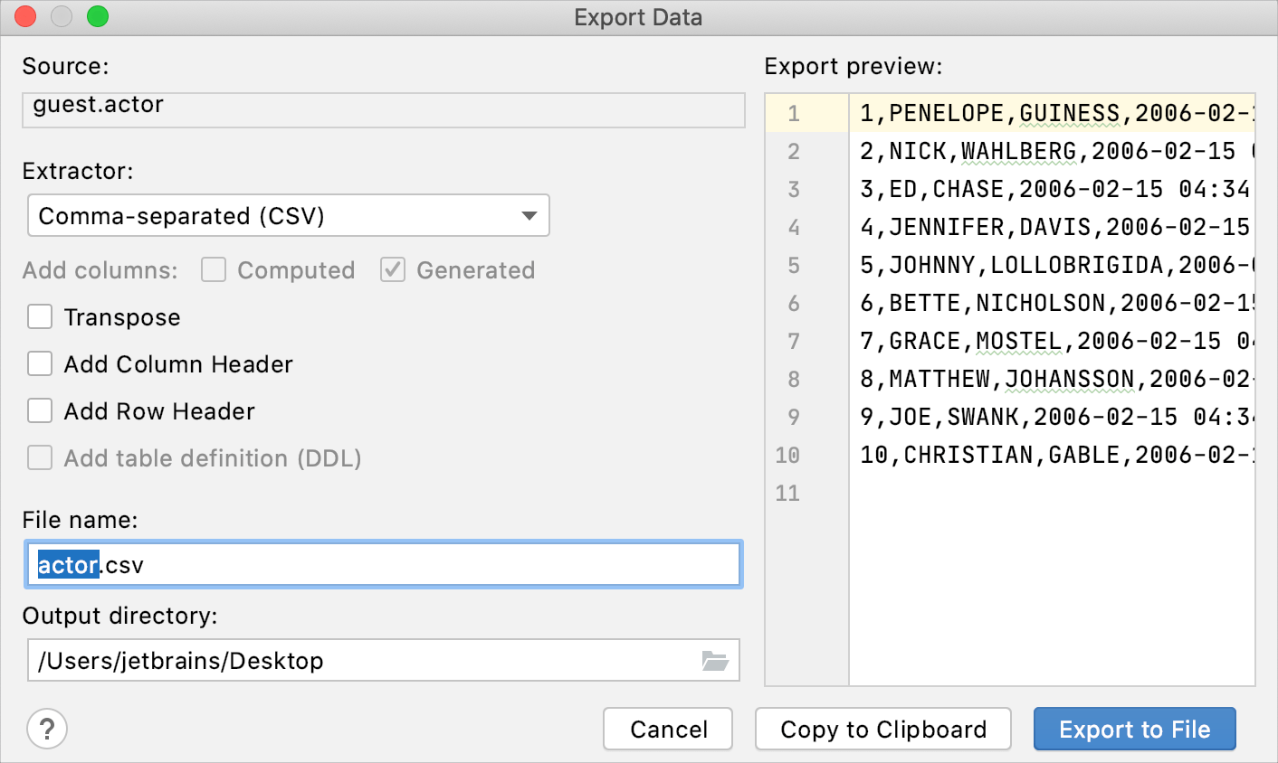 File Name Is Preselected In The Export Data Dialog