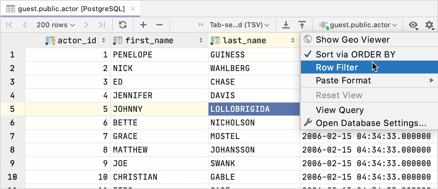 Filter table data with a query