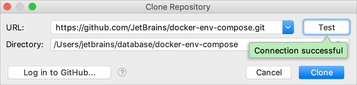 The Clone repository dialog