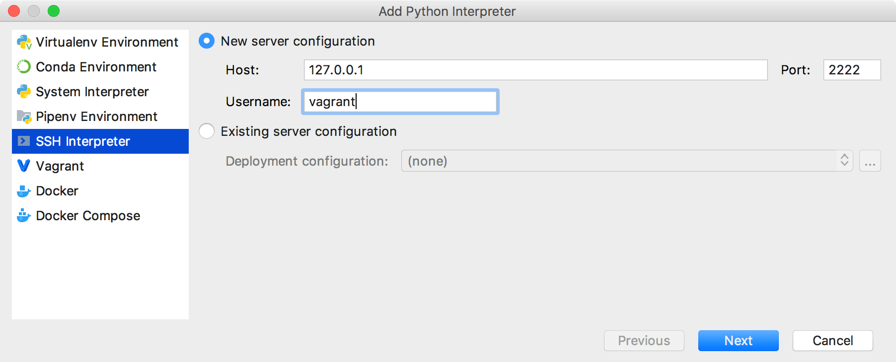 adding an interpreter via SSH