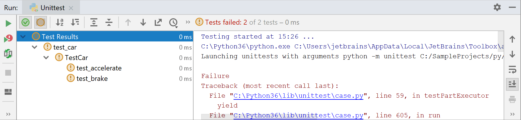 Failed test