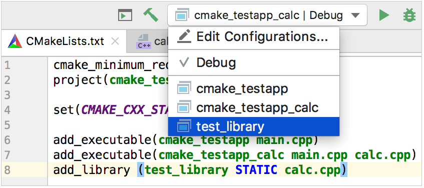 configuration for the newly added library target