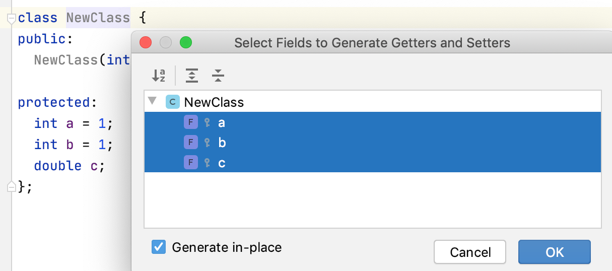 Generate getters and setters