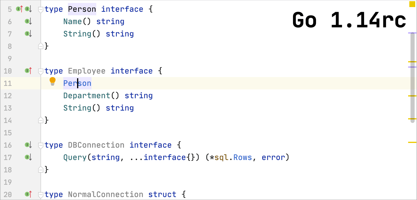 Go 1.14rc supports embedding overlapping interfaces