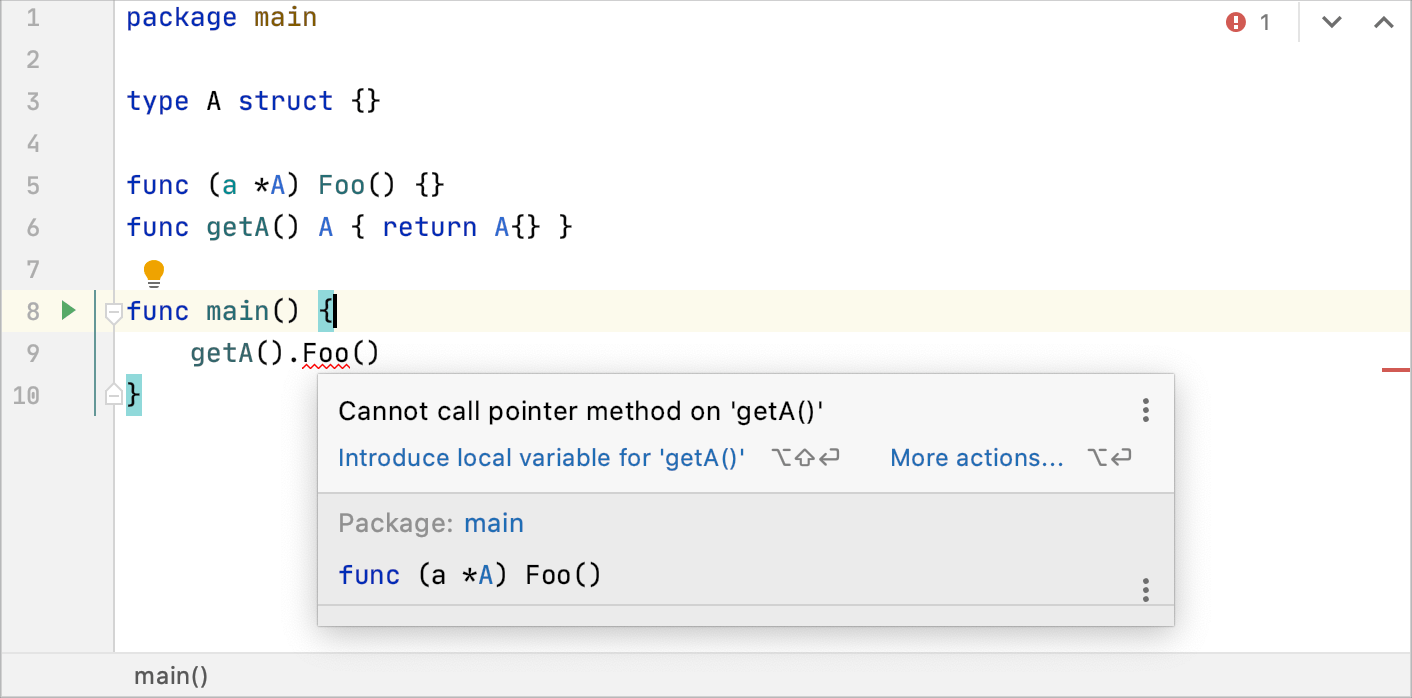 A warning that pointer method cannot be called