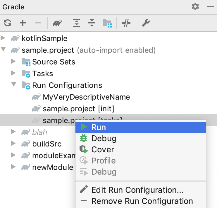 Run Configurations: the context menu