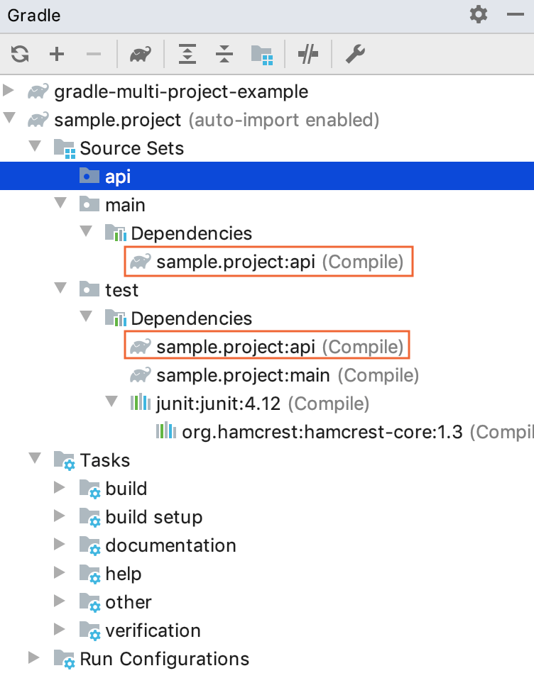 Gradle tool window: compile dependency