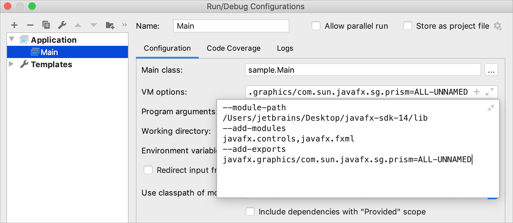 Specifying VM options for JavaFX