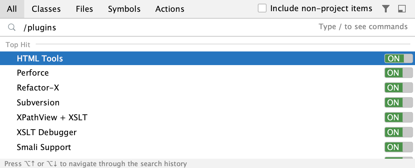 the Search Everywhere: /plugins 