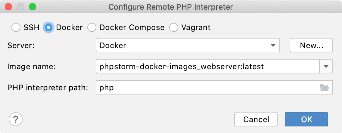 Remote interpreter via Docker dialog