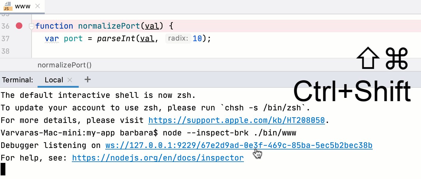 Attach the debugger to a running app from the built-in Terminal