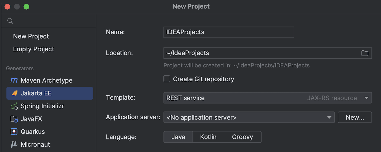 Java Enterprise project creation
