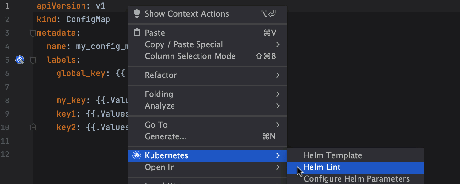 Non-default values for Helm projects