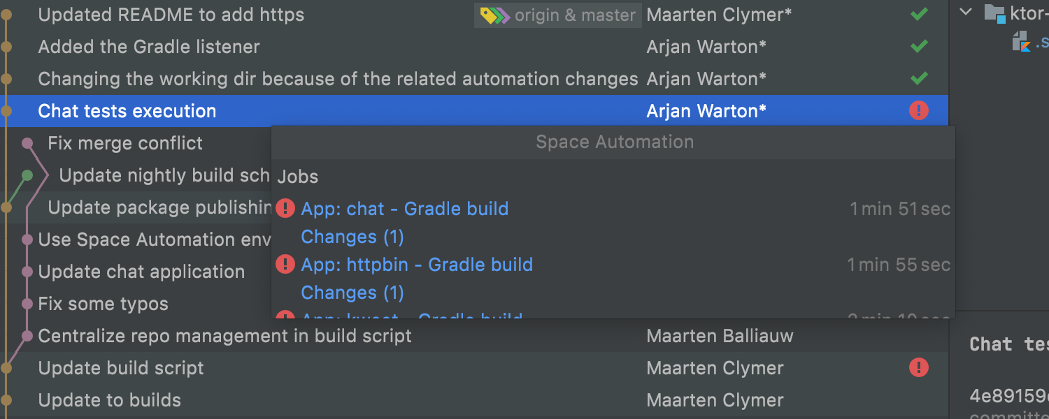 Space job statuses in the Git log