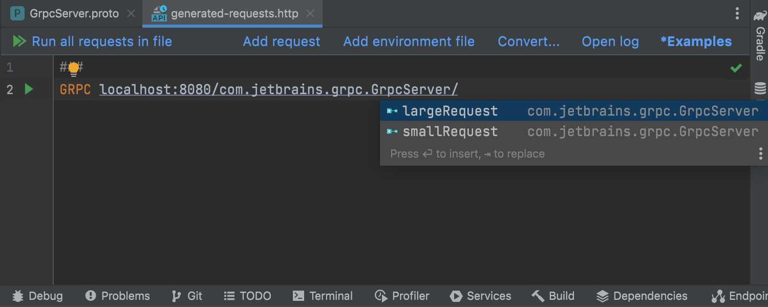 gRPC requests in the HTTP client