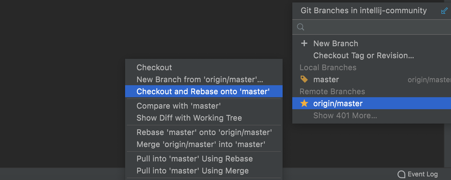 Checkout and Rebase onto Current for remote branches