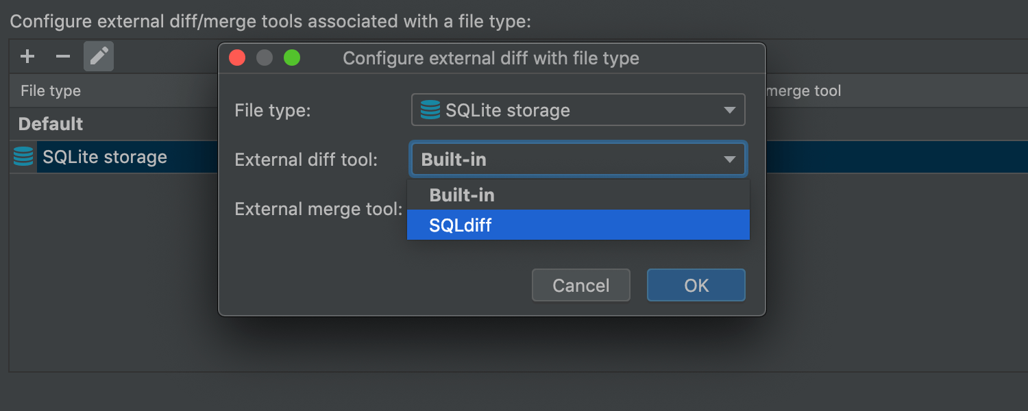Define external diff and merge tools by file media type