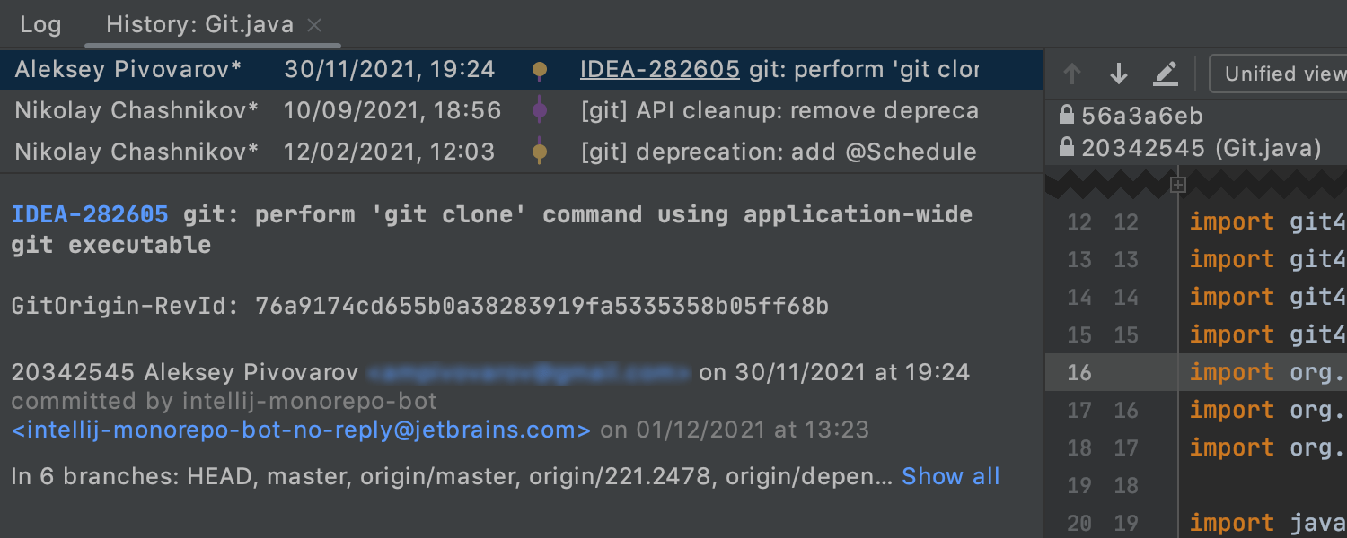 Git File History: new UI without index