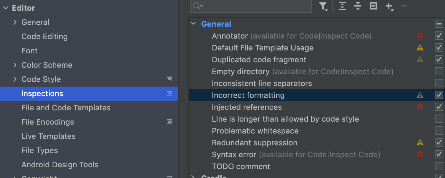 Новая инспекция Incorrect formatting