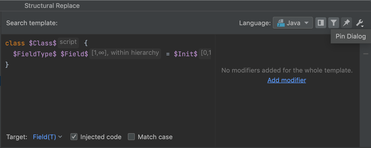 Nuevo cuadro de diálogo Structural Search and Replace