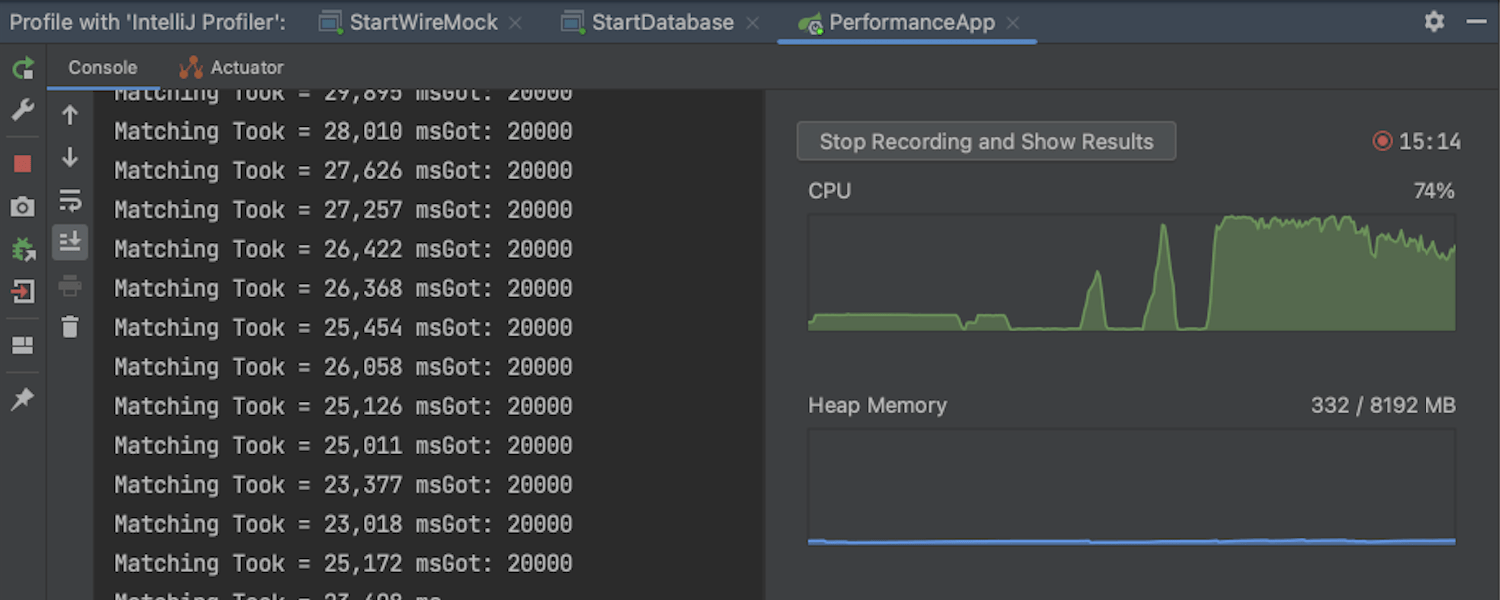 CPU and Heap Memory charts available while profiling
