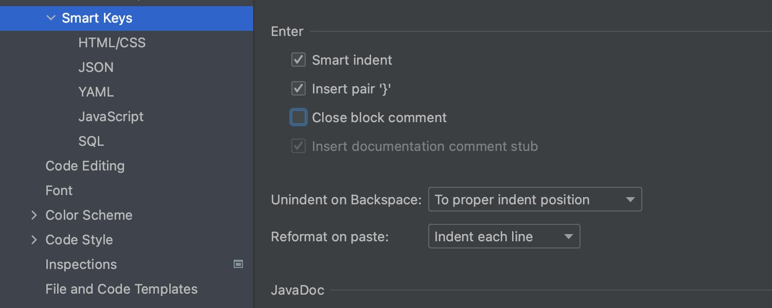 New setting to disable automatic block comment closure