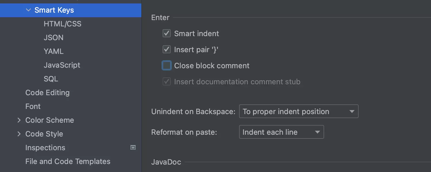 New setting to disable automatic block comment closure