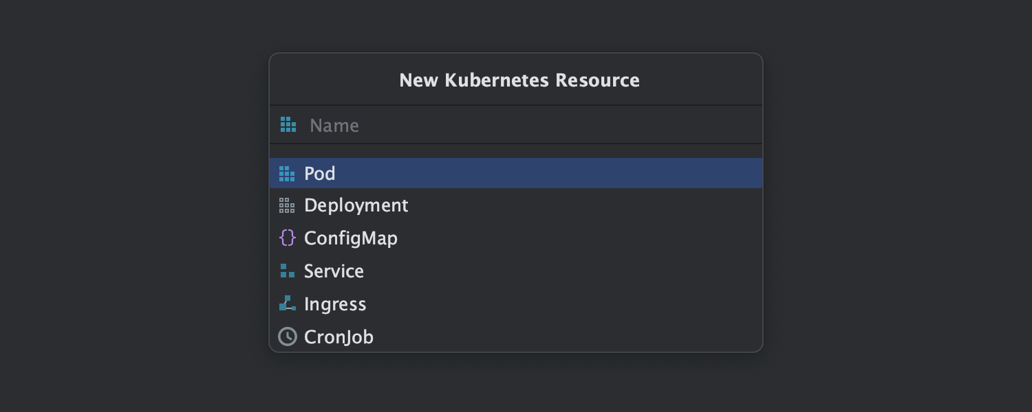 File templates in the New Kubernetes Resource popup